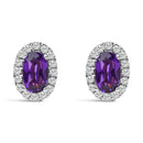 10K White Gold 5x3 MM Oval Purple Amethyst and Diamond Halo Stud Earrings (I-J Color, I1-I2 Clarity)-1