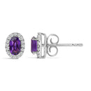 10K White Gold 5x3 MM Oval Purple Amethyst and Diamond Halo Stud Earrings (I-J Color, I1-I2 Clarity)-3