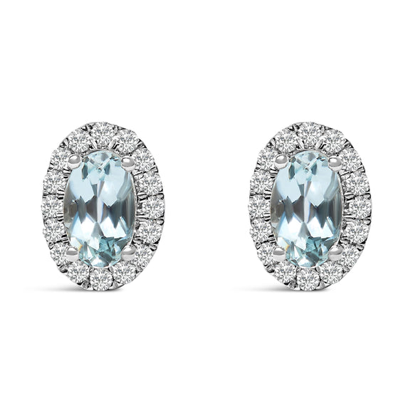 10K White Gold 5x3 MM Oval Purple Amethyst and Diamond Halo Stud Earrings (I-J Color, I1-I2 Clarity)