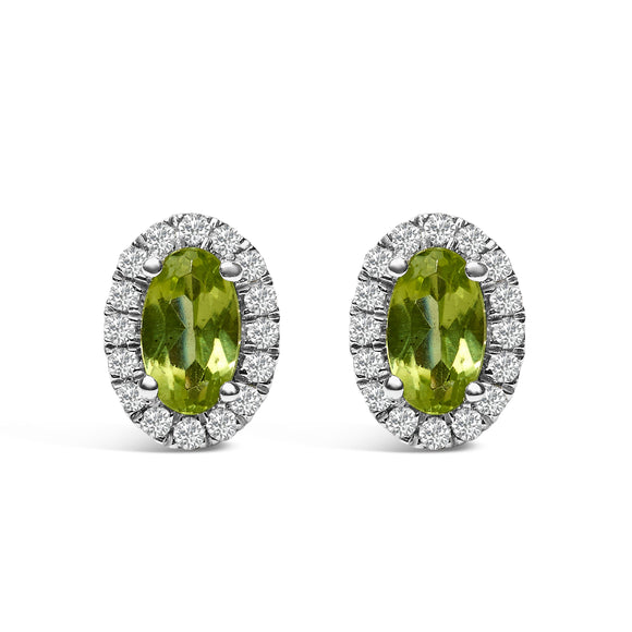 10K White Gold 5x3 MM Oval Purple Amethyst and Diamond Halo Stud Earrings (I-J Color, I1-I2 Clarity)