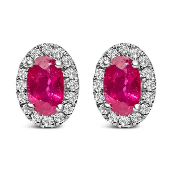 10K White Gold 5x3 MM Oval Purple Amethyst and Diamond Halo Stud Earrings (I-J Color, I1-I2 Clarity)