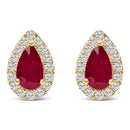 10K Yellow Gold 5X3 MM Pear-Cut Ruby and 1/7 Cttw Diamond Halo Stud Earrings (I-J Color, I1-I2 Clarity)-4