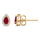 10K Yellow Gold 5X3 MM Pear-Cut Ruby and 1/7 Cttw Diamond Halo Stud Earrings (I-J Color, I1-I2 Clarity)-6