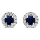 10K White Gold 3.25mm x 3.25mm Round Blue Sapphire and 1/10 Cttw Diamond Halo Stud Earrings (I-J Color, I1-I2 Clarity)-4