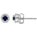 10K White Gold 3.25mm x 3.25mm Round Blue Sapphire and 1/10 Cttw Diamond Halo Stud Earrings (I-J Color, I1-I2 Clarity)-6