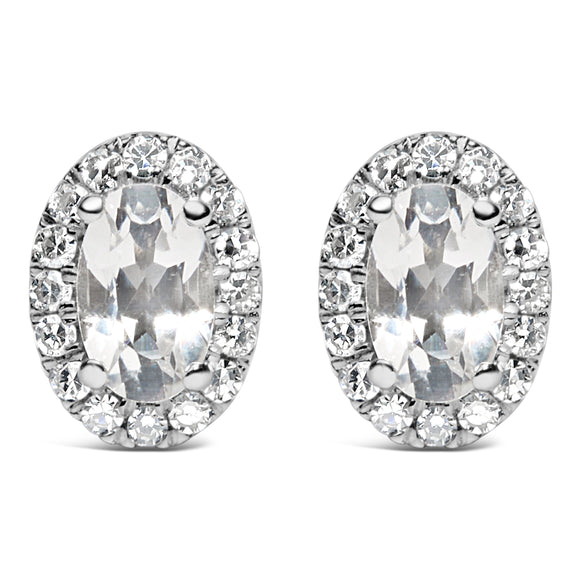 10K White Gold 5x3 MM Oval Purple Amethyst and Diamond Halo Stud Earrings (I-J Color, I1-I2 Clarity)