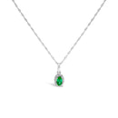 10K White Gold 5x3mm Green Emerald and Diamond Accent Halo Oval Shape 18" Pendant Necklace (I-J Color, I1-I2 Clarity)-2