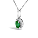 10K White Gold 5x3mm Green Emerald and Diamond Accent Halo Oval Shape 18" Pendant Necklace (I-J Color, I1-I2 Clarity)-3
