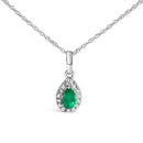 10K White Gold 5x3mm Green Emerald and Diamond Accent Halo Pear Shape 18" Pendant Necklace (I-J Color, I1-I2 Clarity)-2