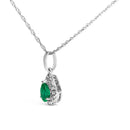 10K White Gold 5x3mm Green Emerald and Diamond Accent Halo Pear Shape 18" Pendant Necklace (I-J Color, I1-I2 Clarity)-3