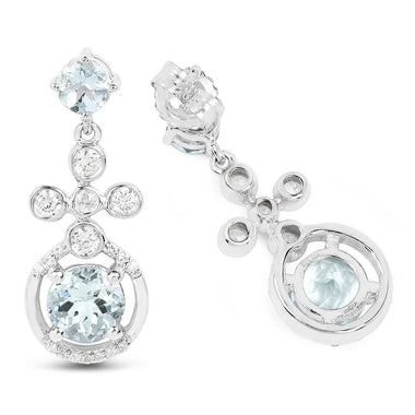 4.42 Carat Genuine Aquamarine and White Zircon .925 Sterling Silver Earrings - 0