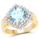 14K Yellow Gold Plated 4.33 Carat Genuine Swiss Blue Topaz and White Topaz .925 Sterling Silver Ring-2