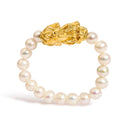18K Yellow Gold Freshwater Pearl Dragon Charm Adjustable Ring Band-1
