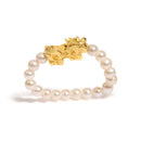 18K Yellow Gold Freshwater Pearl Dragon Charm Adjustable Ring Band-5