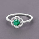 0.55 Carat Genuine Zambian Emerald and White Diamond 14K White Gold Ring-4