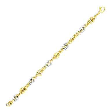 14k Two-Tone Gold Interlaced Smooth and Textured Link Bracelet - 0