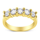 14K Yellow Gold Plated .925 Sterling Silver 1.0 Cttw Shared Prong-set Round Diamond 5 Stone Band Ring (J-K Color, I1-I2 Clarity) - Size 7-1