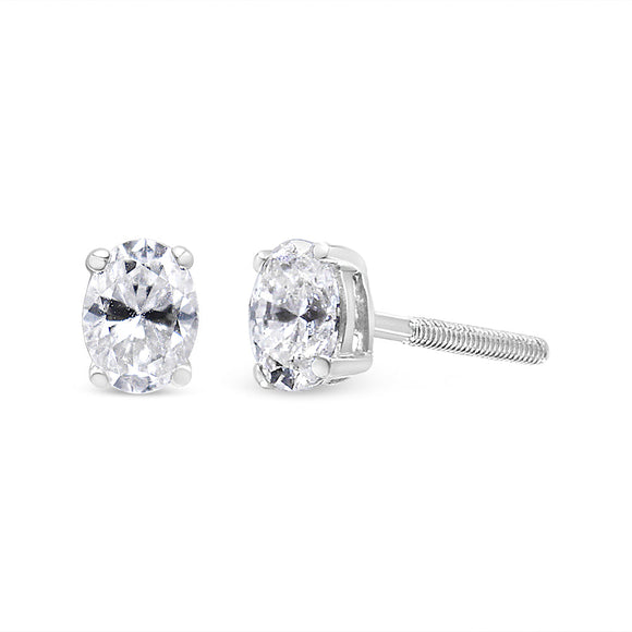 14K White Gold 1.00 Cttw Lab Grown Oval Solitaire Diamond Stud Earrings (F-G Color, VS2-SI1 Clarity)