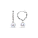 10K White Gold 6x6 MM Cultured Freshwater Pearl and Diamond Accent Drop Huggy Earring (H-I Color, I1-I2 Clarity)-3