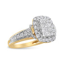 14K Yellow and White Gold 1.00 Cttw Princess and Round Cut Emerald Shaped Halo Diamond Cluster Ring (SI1-SI2 Clarity, H-I Color) - Size 7-3