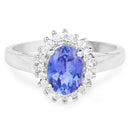 1.45 Carat Genuine Tanzanite and White Zircon .925 Sterling Silver Ring-3