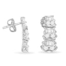 14K White Gold 7/8 cttw Baguette & Round Brilliant-Cut Diamond Dangle Multi Row Earrings (H-I Color, SI2-I1 Clarity)-3