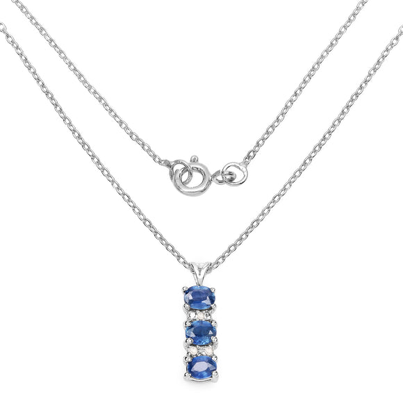 0.64 Carat Genuine Blue Sapphire and White Diamond .925 Sterling Silver Pendant