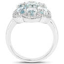 3.09 Carat Genuine Aquamarine and White Zircon .925 Sterling Silver Ring-2