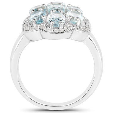 3.09 Carat Genuine Aquamarine and White Zircon .925 Sterling Silver Ring - 0