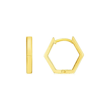 14k Yellow Gold Hexagon Huggie Hoops Earrings - 0