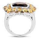 9.16 Carat Genuine Smoky Quartz & Citrine .925 Sterling Silver Ring-2