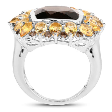 9.16 Carat Genuine Smoky Quartz & Citrine .925 Sterling Silver Ring - 0
