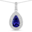 2.56 Carat Genuine Tanzanite and White Diamond 14K White Gold Pendant-1