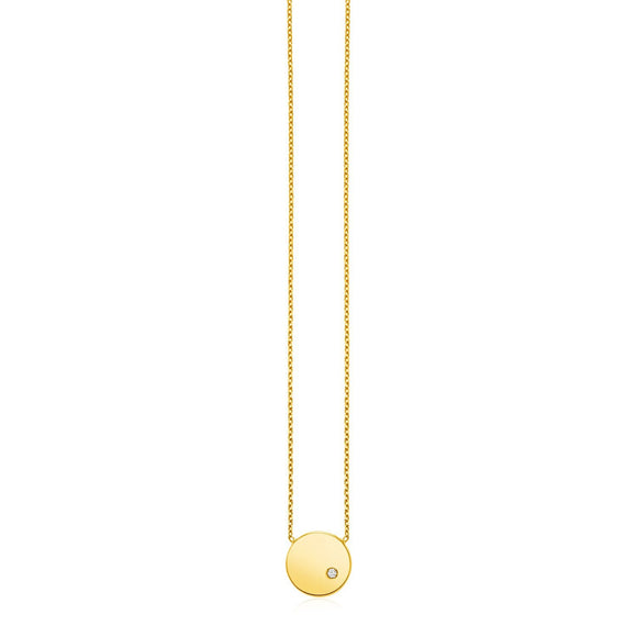 14k Yellow Gold Necklace with Polished Round Pendant with Diamond