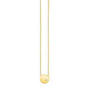 14k Yellow Gold Necklace with Polished Round Pendant with Diamond