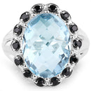 12.49 Carat Genuine Blue Topaz & Black Spinel .925 Sterling Silver Ring-3