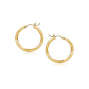 14k Yellow Gold Fancy Diamond Cut Slender Small Hoop Earrings (15mm Diameter)-1