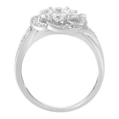 14K White Gold Floral Cluster Diamond Ring (1.0 Cttw, H-I Color, SI2-I1 Clarity) - Size 6 - 0