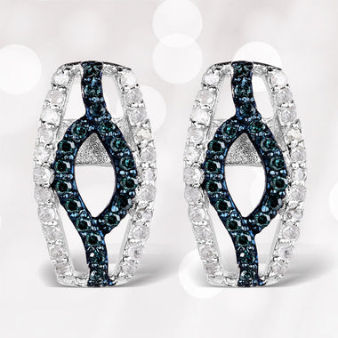 0.42 Carat Genuine Blue Diamond & White Diamond .925 Sterling Silver Earrings