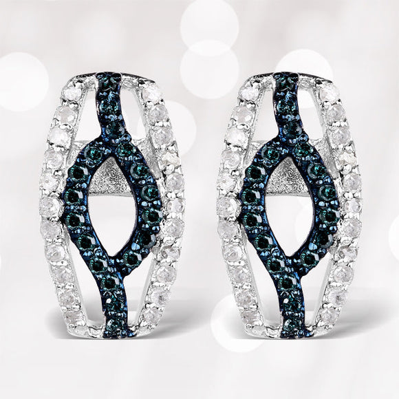 0.42 Carat Genuine Blue Diamond & White Diamond .925 Sterling Silver Earrings