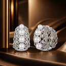 925 Sterling Silver Hoop Earrings with Synthetic Pearl and CZ, 1.1cm for Women-1