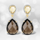 21.12 Carat Genuine Smoky Quartz, Citrine and White Topaz .925 Sterling Silver Earrings-1
