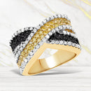 14K Yellow Gold Plated 1.58 Carat Genuine Black Diamond, White Diamond & Yellow Diamond .925 Sterling Silver Ring-1