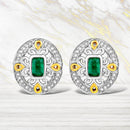 0.69 Carat Genuine Zambian Emerald and White Diamond .925 Sterling Silver Earrings-1