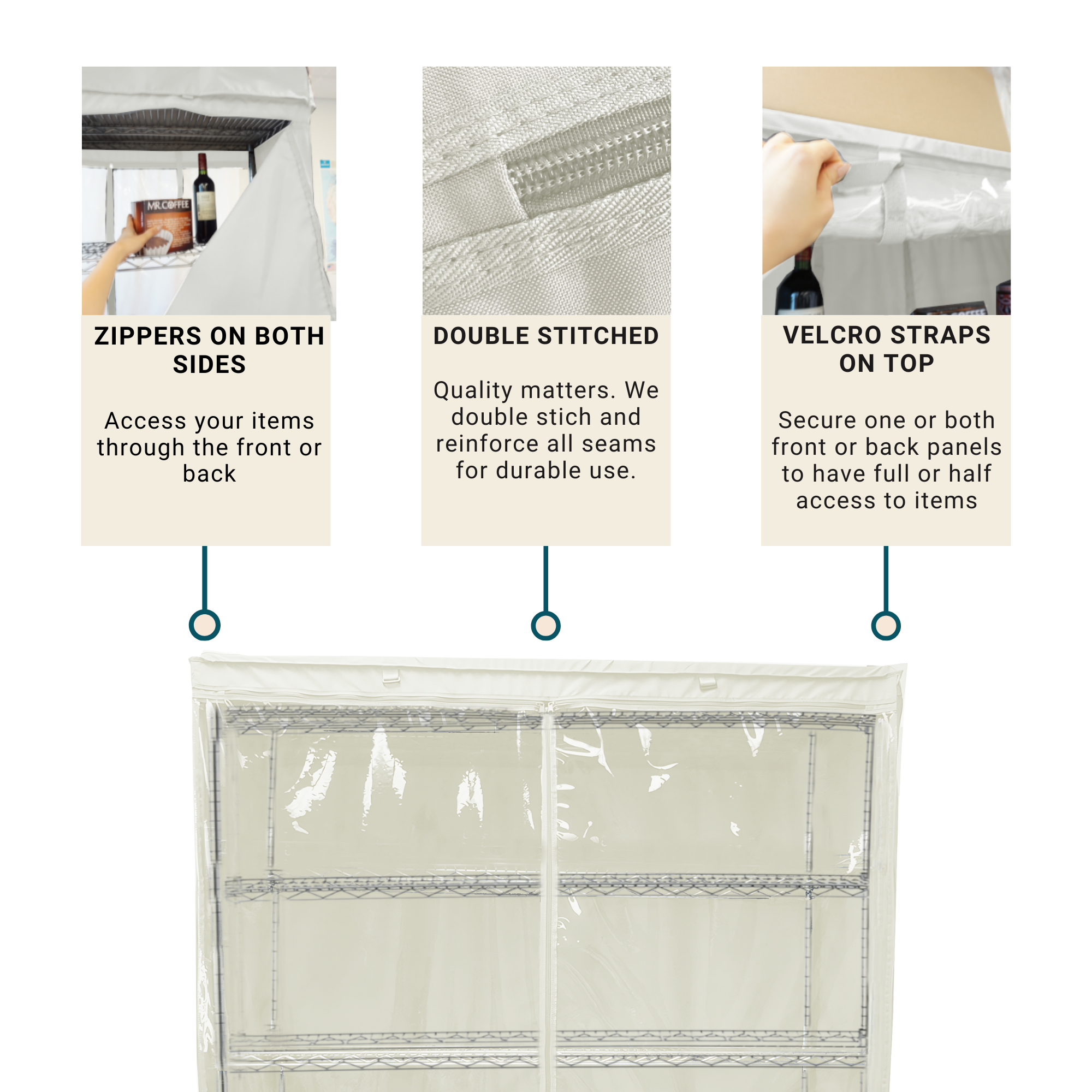 Storage Shelving Unit Cover, fits racks 48"W x 18"D x 72"H one side see through panel in Off White