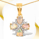 14K Yellow Gold Plated 1.19 Carat Genuine Ethiopian Opal and White Topaz .925 Sterling Silver Pendant-1