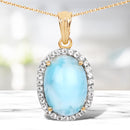 14K Yellow Gold Plated 13.55 Carat Genuine Larimar and White Topaz .925 Sterling Silver Pendant-1