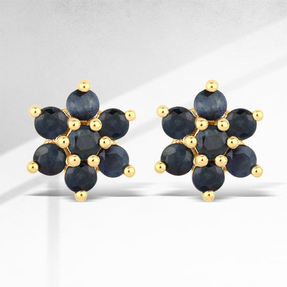 0.84 Carat Genuine Blue Sapphire 10K Yellow Gold Earrings