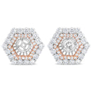 14K Rose and White Gold 1 7/8 Cttw Round Diamond Double Halo Earring Jacket for 6mm Round Studs (G-H Color, VS2-SI1 Clarity)-1