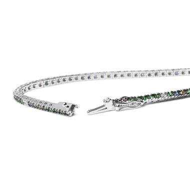 18K White Gold 3/8 Cttw Diamond with Blue Sapphire and Green Tsavorite Gemstone Multi-Colored Tennis Bracelet (Brown and G-H Color, SI1-SI2 Clarity) - Size 7" - 0